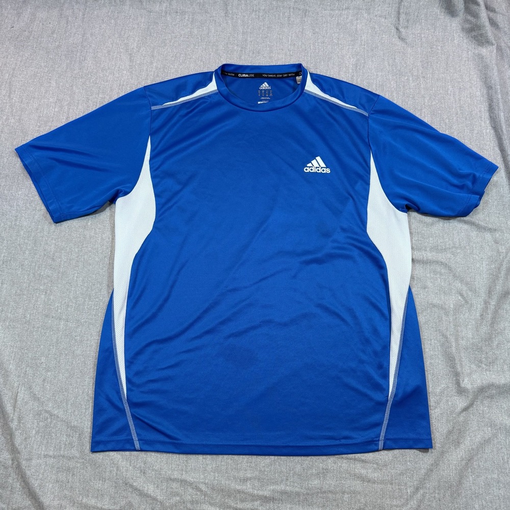 Adidas Shirt Mens‎ Extra Large Blue White Climalite Athletic Performance Tee XL